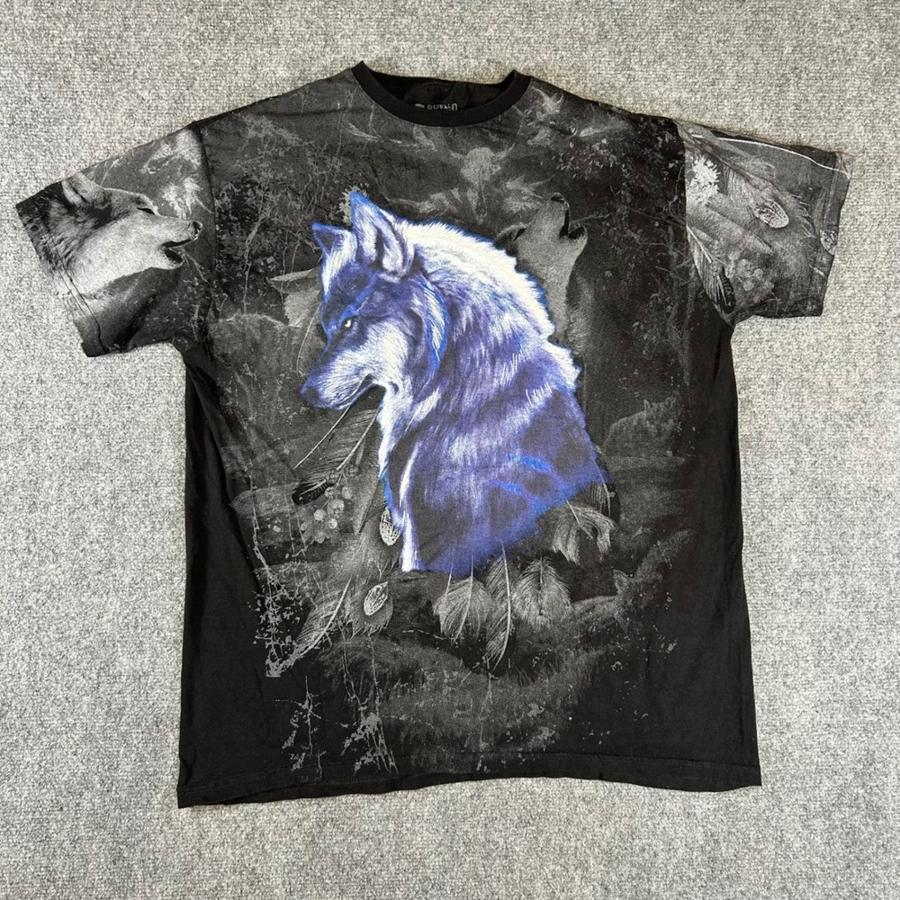 Buffalo Outdoors Mens Wolf All Over Print Graphic T-Shirt Black Blue Large
